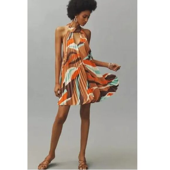 Anthropologie Hutch Halter Pleated Swing Mini Dress - Picture 1 of 9